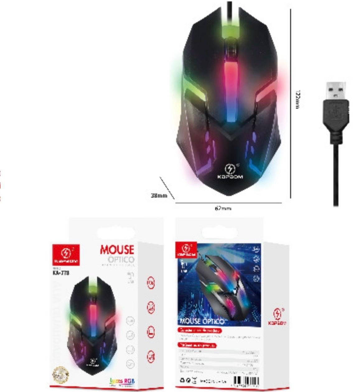 KA-778 MOUSE COM FIO LUZES RGB